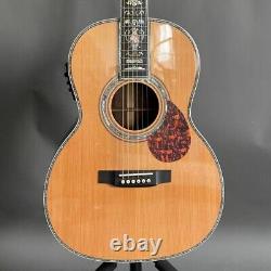00045 Acoustic Electric Guitar Solid Spruce Top Black Fretboard Abalone Inlay