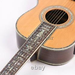 41in Red Spruce Top 00045 Acoustic Electric Guitar Real Abalone Bone Nut&Saddle