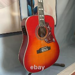 Acoustic Electric Guitar 12-strings Humming Cherry Burst Solid Spruce Top