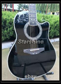 Black Electric Acoustic Guitar Solid Spruce Top Rosewood Fretboard Gold Hardware
