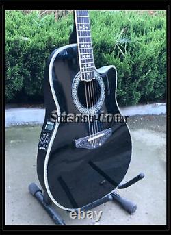 Black Electric Acoustic Guitar Solid Spruce Top Rosewood Fretboard Gold Hardware