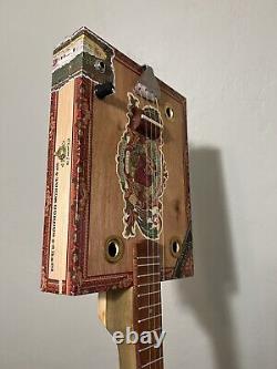 CIGAR BOX GUITAR. ACOUSTIC/ELECTRIC. 4 STRINGS. Perfect My Father Cigar Box