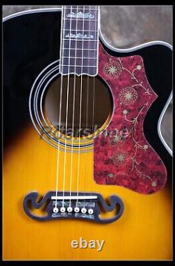 Custom Electric Acoustic Guitar Jumbo 6 String Maple Fretboard Red Pickguard