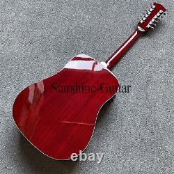 Custom Shop 12 Strings Acoustic Electric Guitar Red Hummingbird Solid Spruce Top