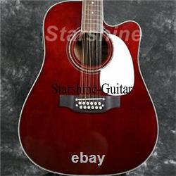 Electric Acoustic Guitar 12 Strings with EQ Cutway Solid Spruce White Pickguard