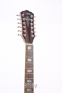 Full Koa 12 Strings Electric Acoustic Guitar Rainbow Abalone Rosewood Fretboard
