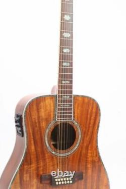 Full Koa 12 Strings Electric Acoustic Guitar Rainbow Abalone Rosewood Fretboard