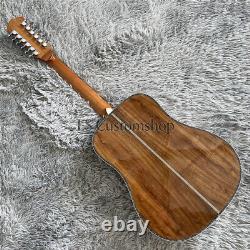 Handmade D-45 12 String Acoustic Electric Guitar All Koa withEQ Real Abalone Inlay