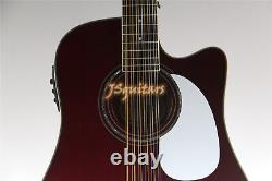 Hollow Body Wine Red 12 String Acoustic Electric Guitar Chrome Part Fast Ship