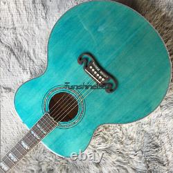 New 6 String Acoustic Electric Guitar Build in EQ Transparent Blue Flamed Veneer