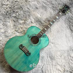 New 6 Strings Acoustic Electric Guitar Transparent Blue Flamed Maple Build in EQ