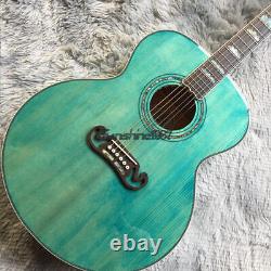 New 6 Strings Acoustic Electric Guitar Transparent Blue Flamed Maple Build in EQ