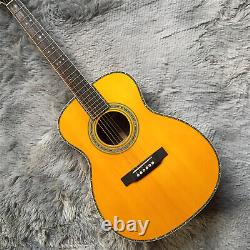 Traditional OM42 Acoustic Electric Guitar Snowflake Abalone Inlay Yellow with EQ