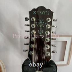 ZUWEI 12 String Full Koa Acoustic Electric Guitar Solid Top Flower Fingerboard