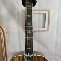 ZUWEI 12 String Full Koa Acoustic Electric Guitar Solid Top Flower Fingerboard