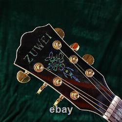 ZUWEI D45 Electric Acoustic Guitar Full Koa Real Abalone Inlay Bone Saddles