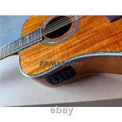 ZUWEI Full Koa 12 Strings D-Type Acoustic Electric Guitar Real Abalone Inlay EQ