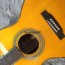 Guitare acoustique-électrique 6 cordes jaune sans marque avec accessoires dorés et livraison gratuite.