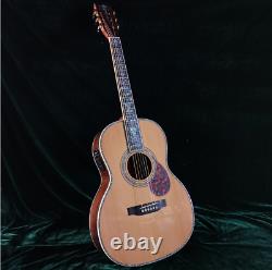 Guitare acoustique-électrique faite à la main 00045 avec EQ, table en épicéa massif et incrustations en abalone.
