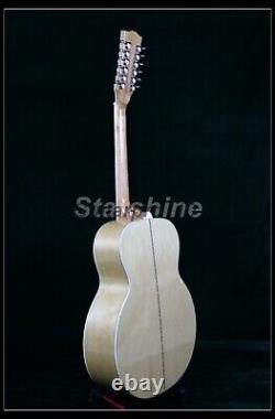 Guitare acoustique électrique naturelle à 12 cordes, creux, avec touche en palissandre et table en épicéa massif.