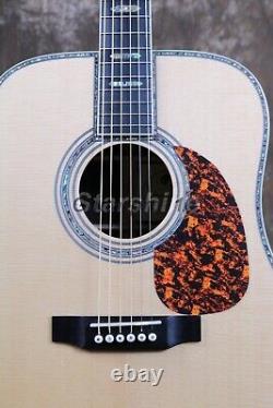 Guitare acoustique électrique naturelle à corps creux à 6 cordes avec touche noire et table d'harmonie solide.
