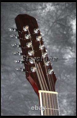 Guitare acoustique électrique rouge à cordes coupées à 12 frettes avec pickguard blanc et table en épicéa massif