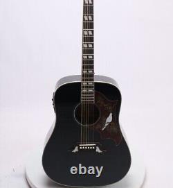 Guitare électrique acoustique noire avec écrou et selles en os, pickguard en forme de colombe et EQ - Livraison gratuite