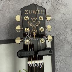 Guitare électro-acoustique Zuwei 6 cordes en Koa intégral avec écrou en os et matériel doré.