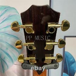 Guitare électro-acoustique en bois de koa avec incrustations d'abalone, corps creux, dorée à six cordes