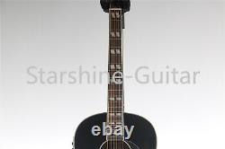 Guitare électro-acoustique noire sur mesure avec touche en palissandre et corps creux à 6 cordes