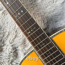 Guitare électro-acoustique traditionnelle OM42 avec incrustations en nacre de flocon de neige jaune et égaliseur