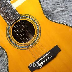Guitare électro-acoustique traditionnelle OM42 avec incrustations en nacre de flocon de neige jaune et égaliseur