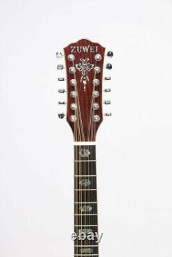 Guitares électriques acoustiques Zuwei 12 cordes en koa avec EQ et housse incluses