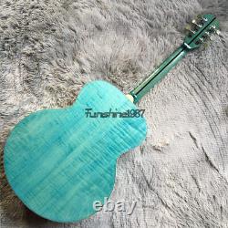 Nouvelle guitare acoustique-électrique à 6 cordes avec EQ intégré, en placage de flamme bleu transparent.