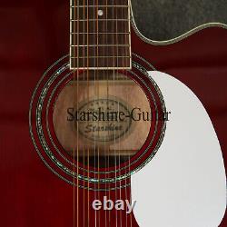 STARSHINE Guitare électro-acoustique à 12 cordes avec pan coupé, table en épicéa et incrustations en nacre